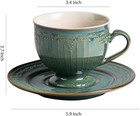 Vintage Embossed Ceramic Coffee Mug With Saucer Set  Espresso Cup  Tea Cup