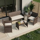 4 Piece Wicker Patio Furniture Set Pe Rattan Sofa Conversation Set Outdoor