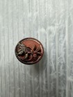 Antique Victorian Shank Picture Button Flowers Floral Red Painted Pressed Brass