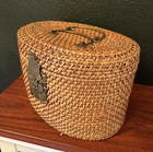 Tea Basket Woven Wicker Chinese Vintage Ceremonial Brass Metal Handles   Clasp 