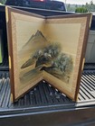 Vintage Japanese Chinese Mountain 2 Panel Painting Silk Folding Screen Signed