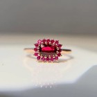 Vintage Style Ruby Cluster Halo Ring Solid 14k Yellow Gold Jewelry For Wife
