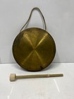 Vintage Old Brass Metal Round Plate Antique Traditional Gong Bell With Woodstick