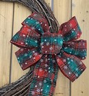 Snowflake Plaid Christmas Wreath Bow - 10  Wide  18  Long Pre-tied Bow  Decor