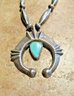 24  Joyful Vintage Navajo Sterling Silver Turquoise Sandcast Naja Bead Necklace