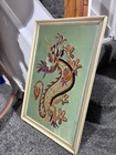 Chinese Style Dragon Embroidery Framed Green Fabric Sequins Wall Art