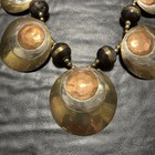 Vintage Boho 24    Brass  Copper  Silver Tone Disc Wooden Bead Statement Necklace 