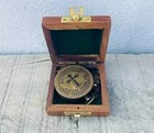Nautical Brass Pocket Compass With Wooden Box Vintage Christmas Gift