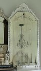 French Chic  Antique White Painted Floral Etched Beveled Mirror Gesso Large 31 