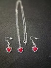 3 Piece Set  Red Glass Heart On 24  Chain And Dangle Earrings