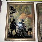 Vintage Pair Of 8x6 Inch Reverse Silhouette - Convex Glass Pictures Man lady 