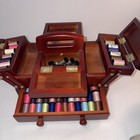 Vintage Singer Sewing Box Accordion Fold Out Wooden Sewing Carry Caddy Organizer