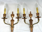 Rewired Pair Antique Vtg Wall Sconces Arts Crafts Deco Neoclassical Torch Copper