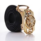 Men s Gold Formal Casual Auto Rachet Metal Buckle Adjustable Leather Belt Black