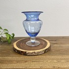 Blue Etched Glass Pedestal Vase 10 Inch Tall   Beautiful Floral