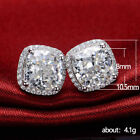 Men   Women 925 Sterling Silver Cubic Zirconia Halo Square Stud Earrings - Gift