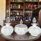 Fenton Ltd Edition 4-pc Vintage Charleton Rose Beaded Melon Vanity Set Ex Cond 