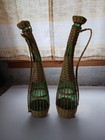 Pair Of Vintage Glass Wine Bottles Wrapped  With Wicker  Great Condition 17 
