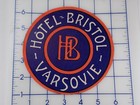 Hotel Bristol Lg Warsaw Luggage Label Travel Sticker Stamp Vintage Mid-century