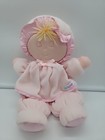 Eden Pink Soft Sleeping Baby Doll Plush Blonde Yarn Hair Bonnet Satin Lovey  
