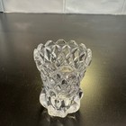 Cut Glass Toothpick Holder Small Clear Diamond Pattern Scalloped Rim 2 5in