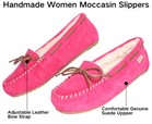 Women Moccasin Slipper Suede Warm Faux Fur Pile Lined Lace-up Leather Bow Peach