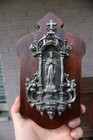 Vintage 60s Metal   Wood Wall Holy Water Font Chapel Madonna Figurine Plaque
