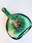 Unique Hand Painted Folk Art Green emerald Glass Bottle