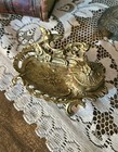 Vintage Ornate Brass Inkwell Art Nouveau With Floral And Bird Motif
