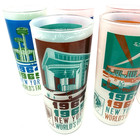 Vintage Set Of  7 World s Fair Souvenir Glasses New York 64-65 Cup Mcm Art