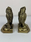 Vtg Cast Brass Owl Figurines In Love Sculpture Bookends Couple Heavy Mcm 1950 s