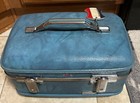 Vintage  American Tourister Train Case Makeup Case Blue Vinyl