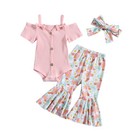 Newborn Baby Girl Bodysuit Romper Headband Floral Clothes Pants Outfits Set 3pcs