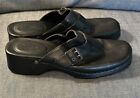 St Johns Bay Black Mule Shoes Clogs Women s 8m Genuine Leather Buckle  Vintage