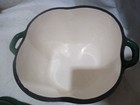 Vintage Enamel Cast Iron Green Pepper Casserole Pot Lid Dutch Oven Shaped Veggie