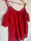 Nutmeg Red Cold Shoulder Textured Top Size 14 Summer Holiday Blouse