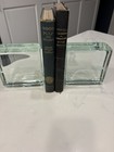 Vintage Mcm Aqua Art Glass Bookends Pair Heavy Sculptural Ice Block Modern