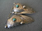 Mex Southwestern Style Turquoise 3-d Butterfly Sterling Silver Pin Brooch By Fm