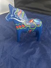 Nils Olsson Blue Dala Swedish Horse  Vintage 6 5 Inch Carved Wood Hand Painted