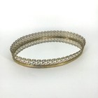 Vintage Hollywood Regency Vanity Mirror Oval Pierced Rim Ornate Tray 11 75  L