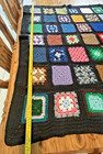 Vtg Granny Square Black Colorful Afghan Crochet Throw Blanket 48 X42