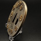 Japanese Tsuba Copper Sword Guard Family Crest Gold Silver Inlay