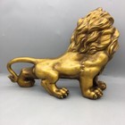 Chinese Antique Brass Carved Exquisite Lion Statues Collection Home Decor Art
