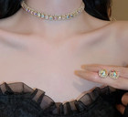 Rhinestone Necklace Earrings Gold Aurora Borealis Ab Choker Crystal 3pc Stunning