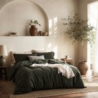New West Elm Dark Green 100  Cotton Boho King Size Bedding Duvet Sham Case Set