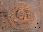 Antique Round Oak Wood Stove Door Indian Head Wood Handle