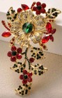 Large Flower Brooch Multicolored Rhinestones Festive Floral Pretty Pin Christmas