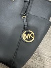 Michael Kors Jet Set Travel Black Medium Zip Top Tote Gold Hardware Mk Charm