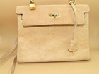 Vintage Saks Fifth Avenue Ostrich Skin Leather Single Top Handle Handbag Purse