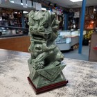 Chinese Lion Statue 8 1 2  Tall With Base Green Hand Carved Ball In Mouth Dog